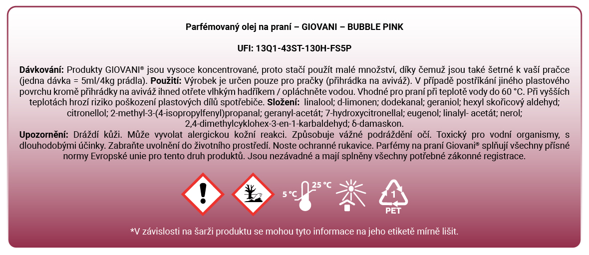 ingreidience parfému na praní Giovani