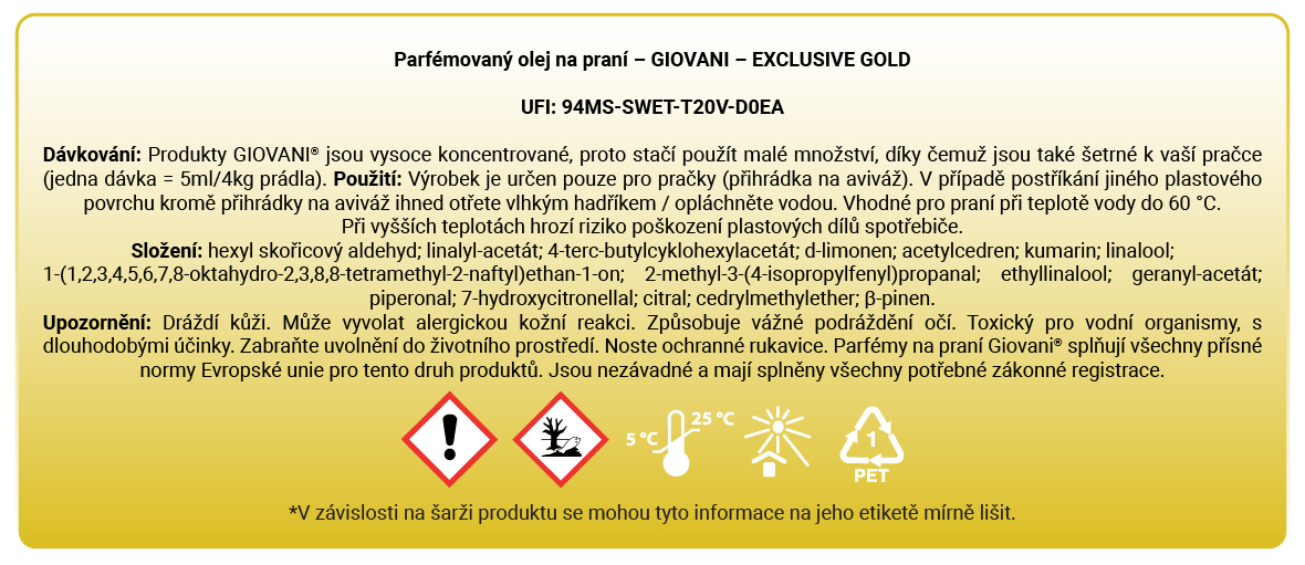 složení parfumu na praní Giovani