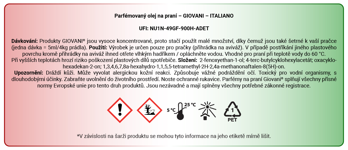 složení parfému na praní Giovani Italiano