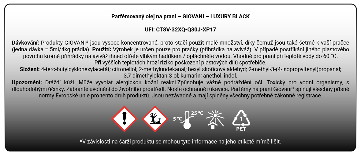 složení parfému na praní Giovani Luxury Black
