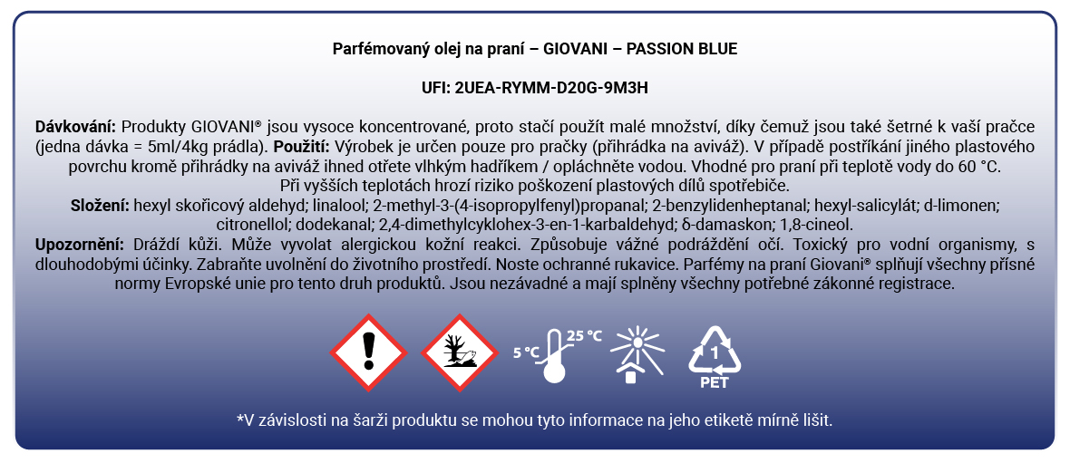 složení parfému na praní Giovani