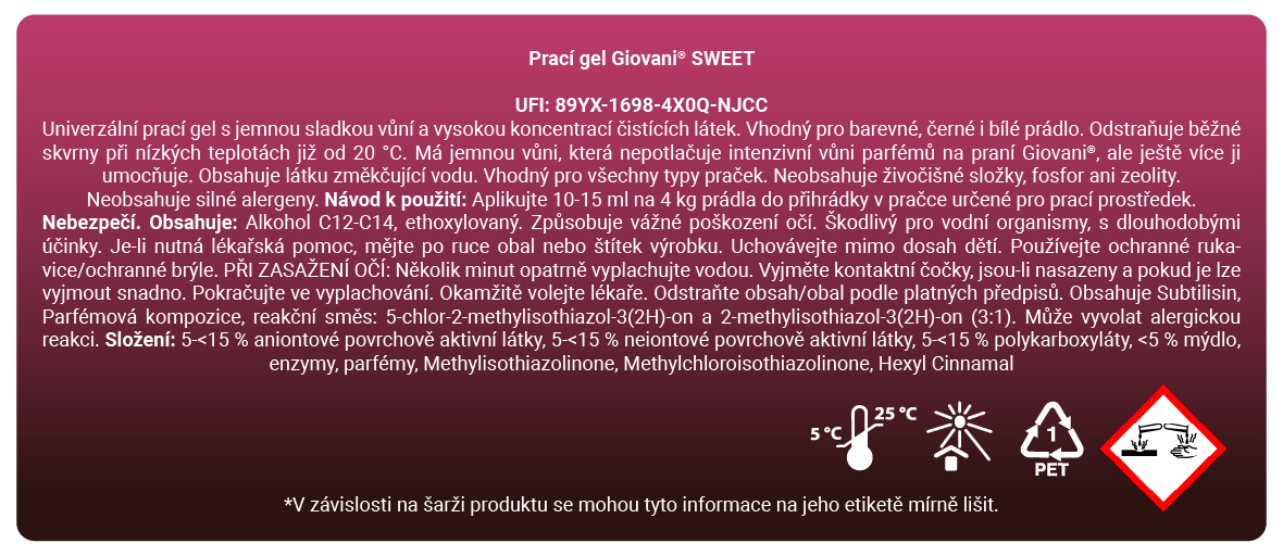 Složení pracího gelu SWEET